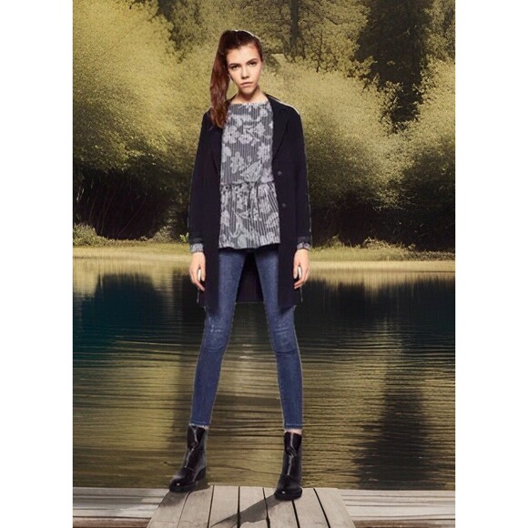 NWT Zara Blue White Stripe Floral Oversized Peplum Pleat Frill Hem Top  M - Picture 7 of 7